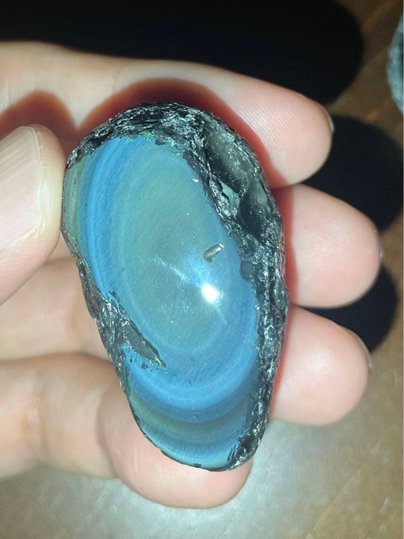 研磨品　十勝石玲瓏　水色、ブルー、イエロー　レインボーオブシディアン
