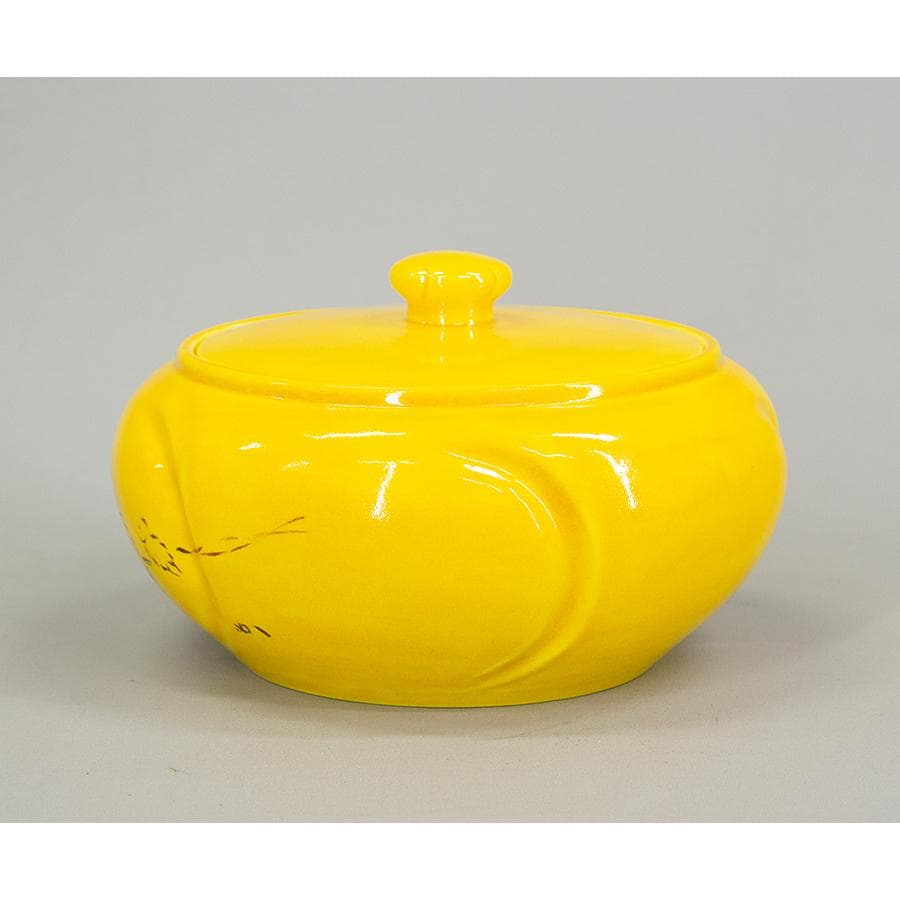 加賀瑞山 作 堀内宗完 兼中斎 絵書付 花押 黄交趾釉 捻梅平水指 共箱 茶道具