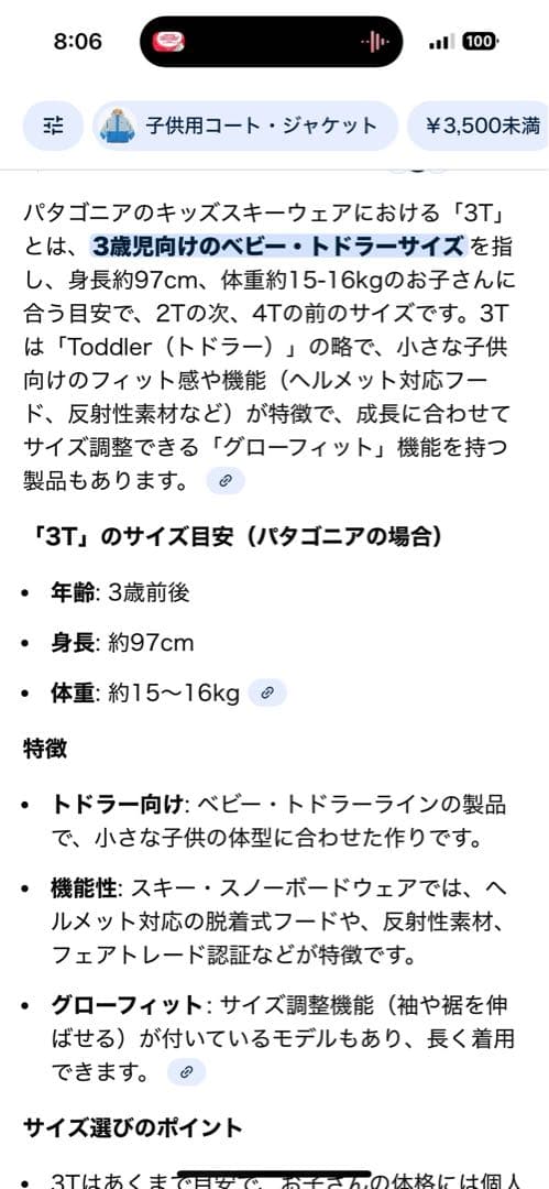 パタゴニア　キッズ　スキーウェア