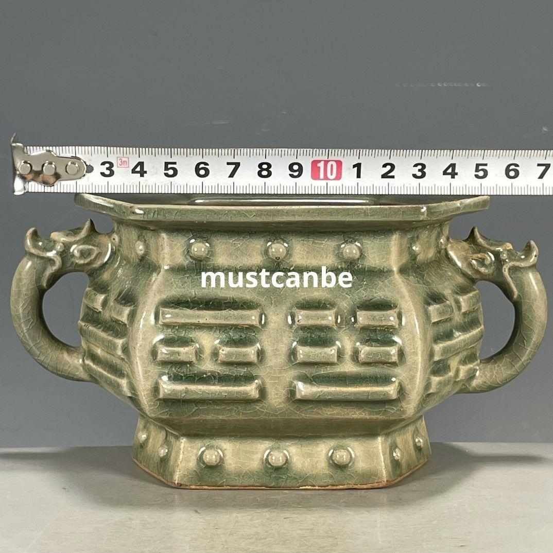 宋汝磁器両耳香炉 仏具 景徳鎮 陶磁器 装飾品 現代工芸品 美術品 置物
