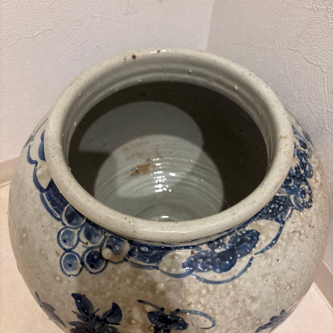 花器　壺　鉢カバー　植木鉢　大きめ　ビンテージ　青　花柄　レトロ　送料込み