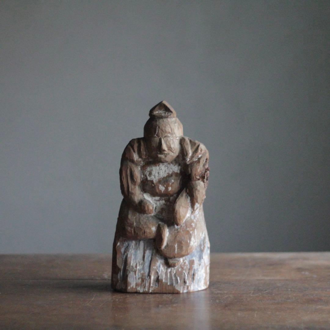 古い 木彫 恵比寿さま 民芸 民衆仏 古美術 古道具ア ンティーク オブジェ