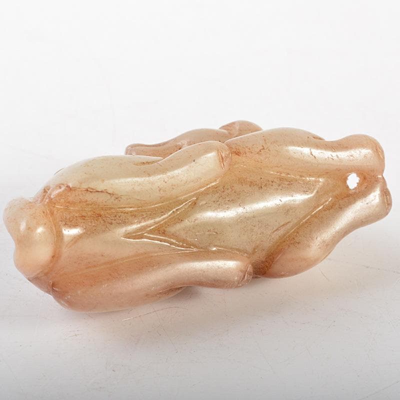 中国　玉石彫刻　白玉　神獣刻　根付　紙鎮　置物　C　7424E