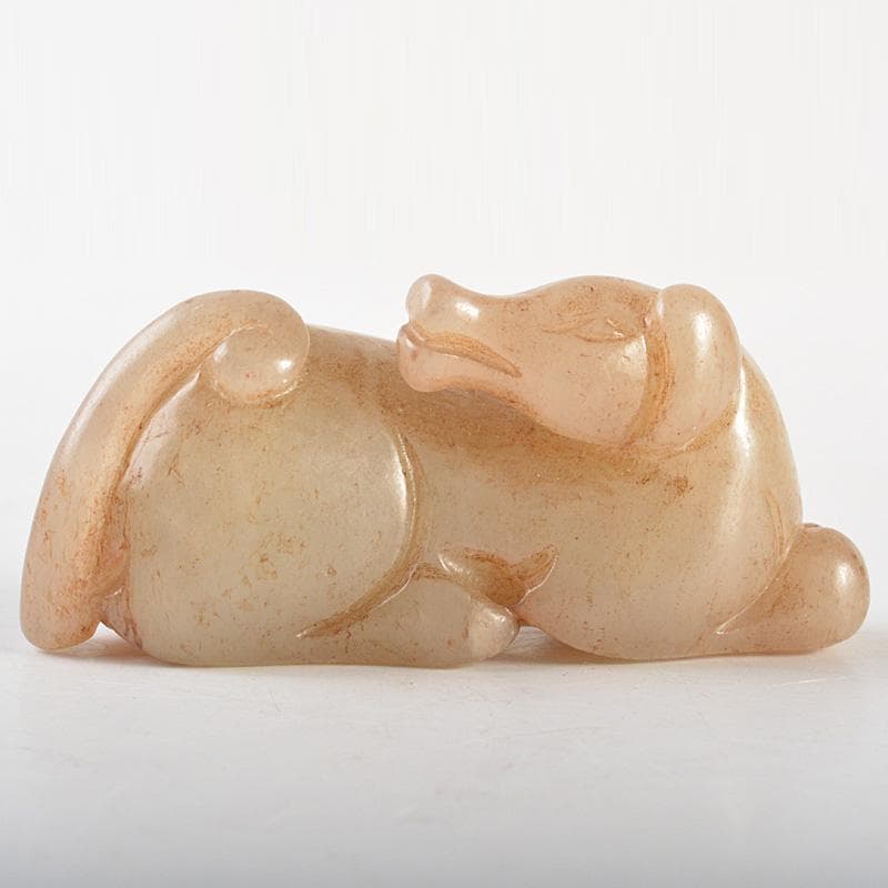 中国　玉石彫刻　白玉　神獣刻　根付　紙鎮　置物　C　7424E