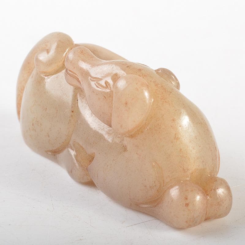 中国　玉石彫刻　白玉　神獣刻　根付　紙鎮　置物　C　7424E