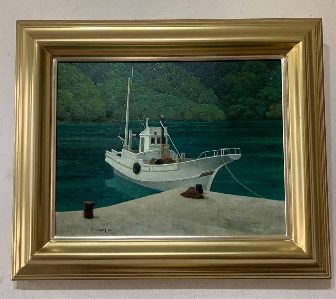 希少　絵画額装　油彩肉筆画　真作　成田禎介『白い船』F6サイズ　個展作品