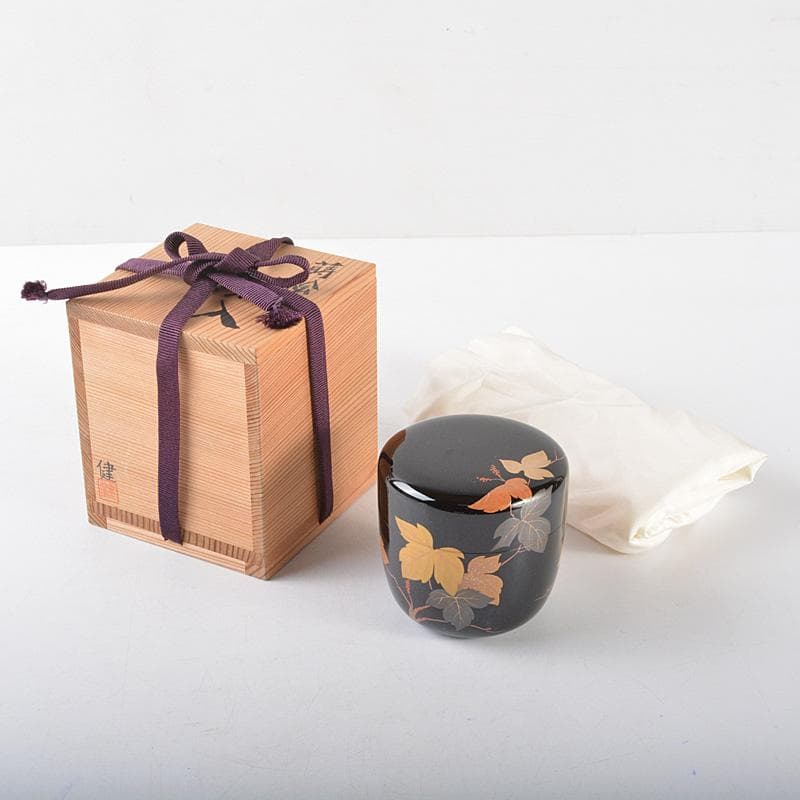 Gojyo　茶道具　健銘　金蒔絵葉文　棗　時代箱　V　R5535