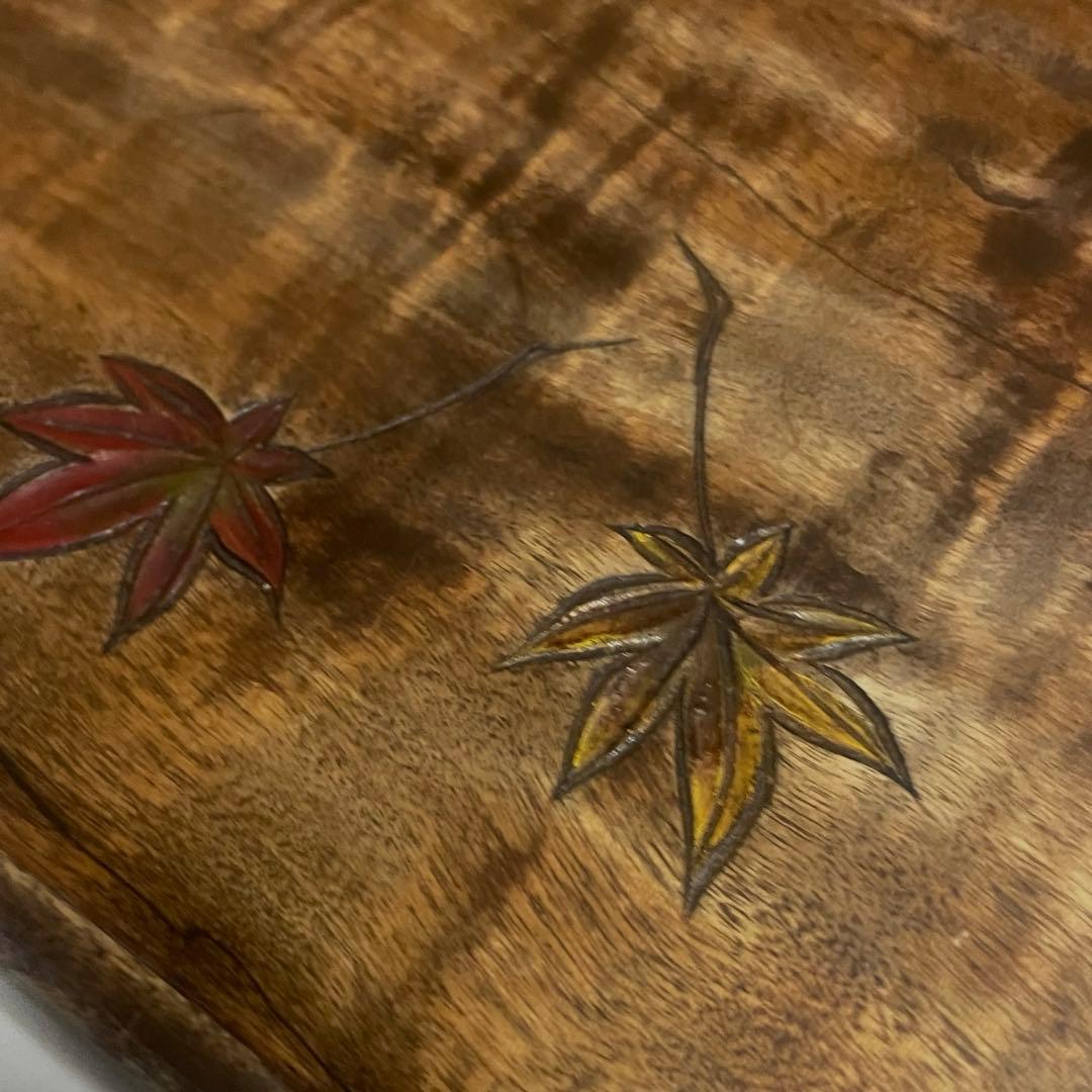 草木彫 川添日記 《 楓 》半月盆 珍品 百年うつわ神様からの贈り物