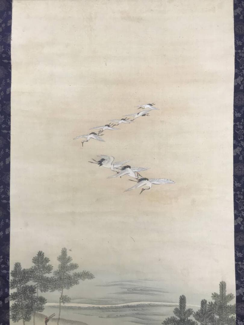 真作/森寛斎/松竹梅鶴亀図/群鶴/双幅/祝掛軸/正月/掛軸☆宝船☆AH-566