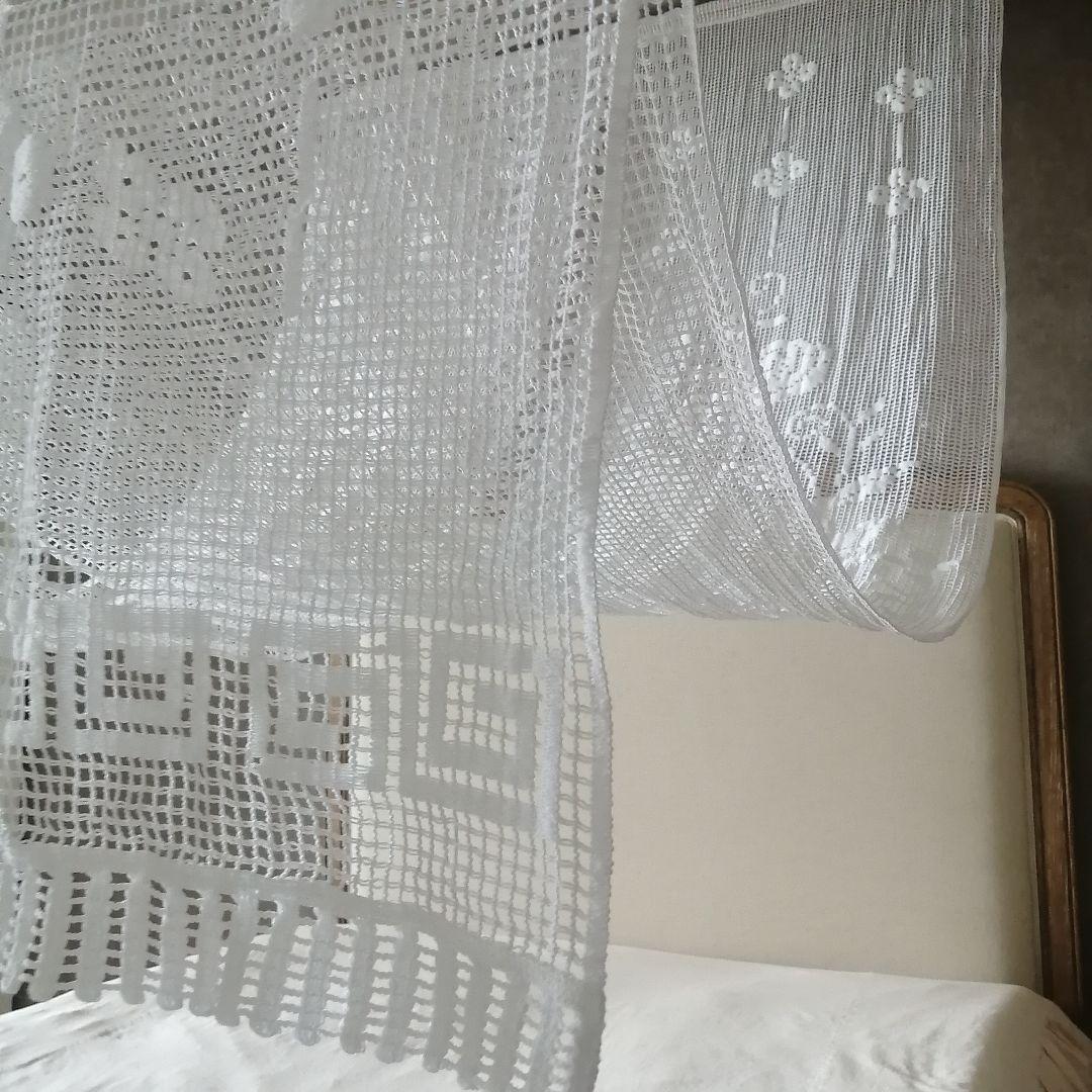 薔薇モチーフ　コットンフィレ風レース　ホワイトレースカーテン　2枚　 H235