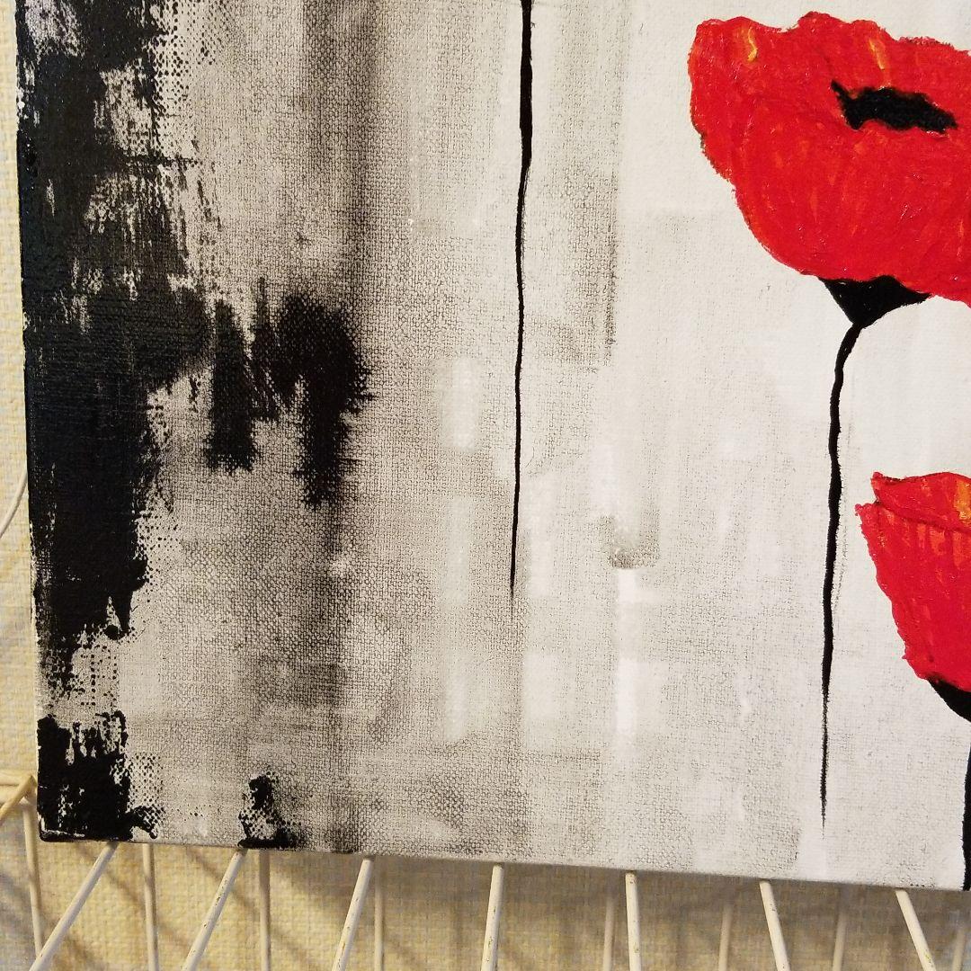 油絵　ヘラモノクロームからの赤い花