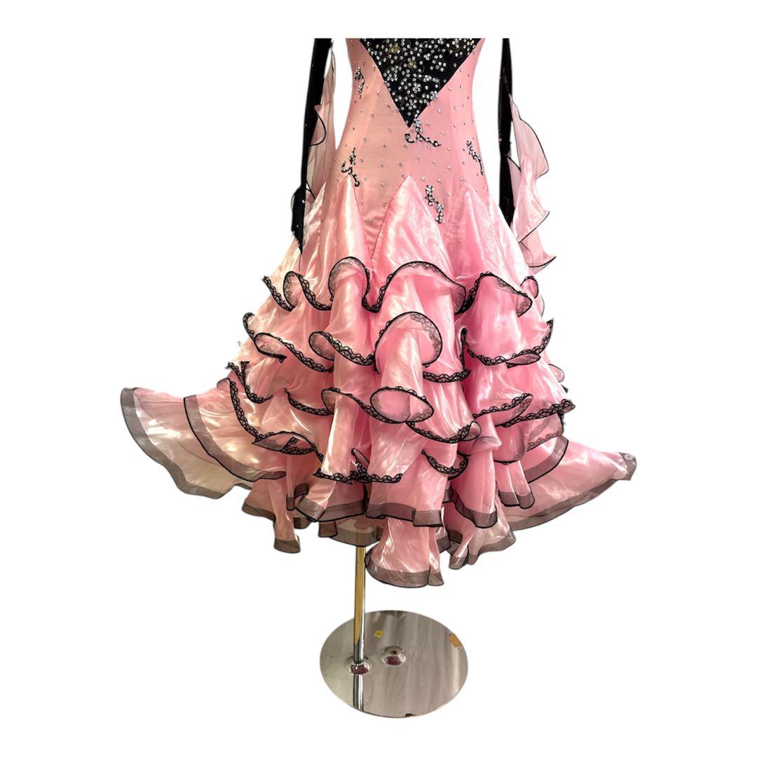 6264★SM ピンク 黒 フリル スタンダードドレス社交ダンス