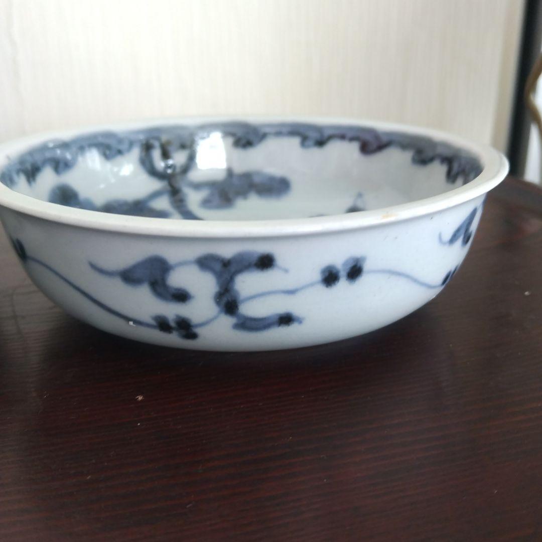 古伊万里 三平皿二点 染付手描き 唐子図柄 上手