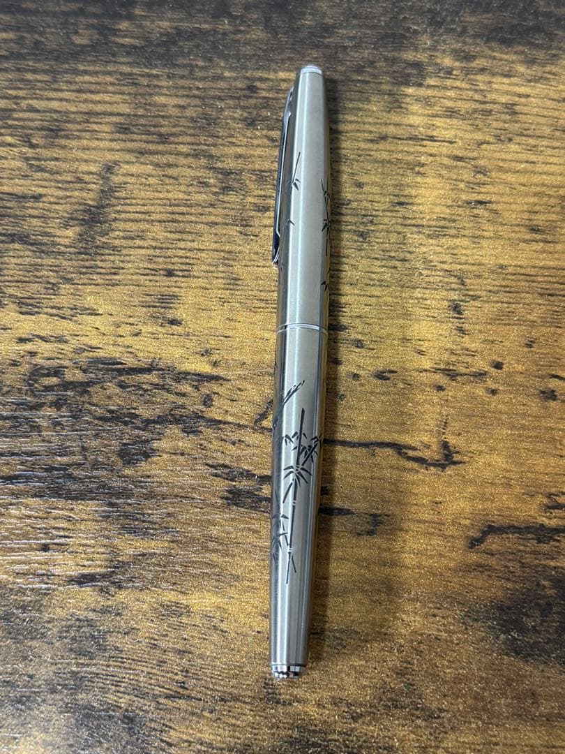 新品未使用　1980年代　蝕刻　竹と雉　白金　万年筆 18金　細字　コンバーター