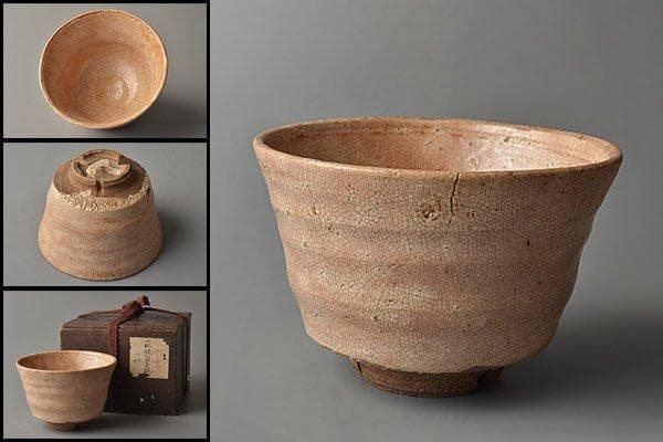 k522 【名品！萩の七化け】茶道具　古萩筒茶碗　煎茶道具