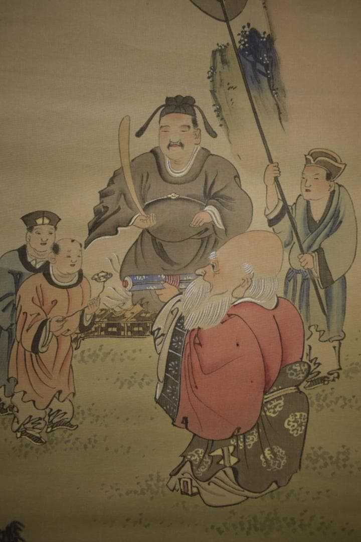 複製/岡本豊彦/寿老人図/工芸/布袋屋掛軸HI-918