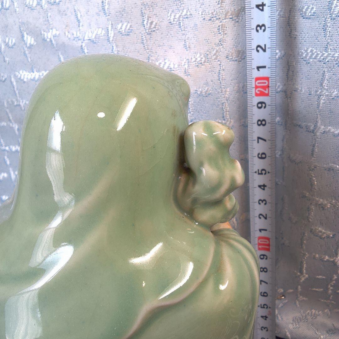 骨董４ 緑色の陶器製老賢者像 約20cm