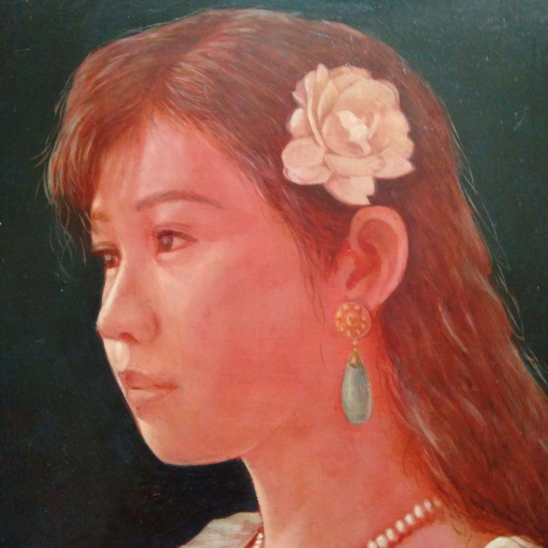 金子亨　人物画 　「遠い夏」　油彩画　クラシック黒額縁付き