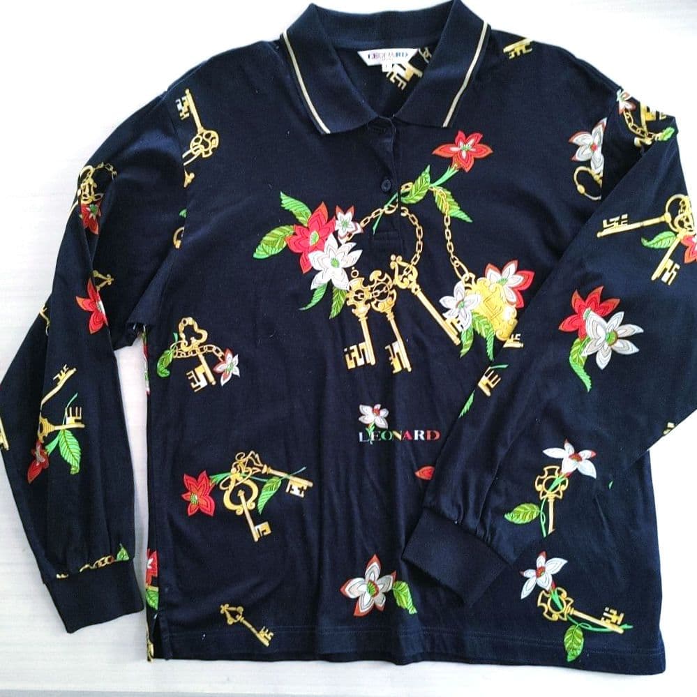 LEONARD◆レオナールスポーツ長袖ポロシャツ L　ブラック系