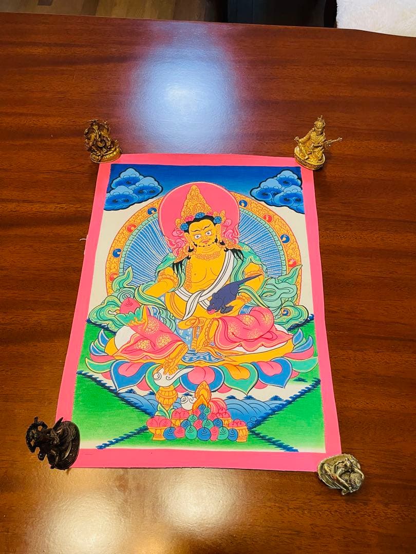 《手描き 肉筆画》宝蔵神 財宝神／ジャンバラ クベラ チベット密教 仏画　a2