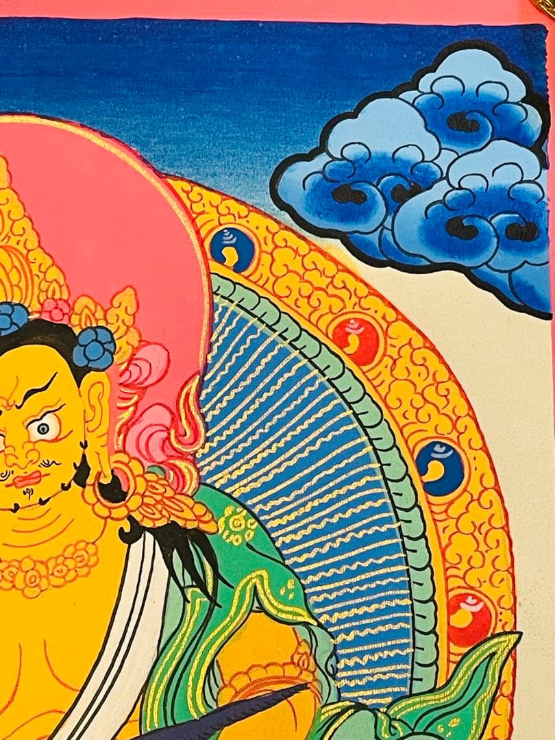 《手描き 肉筆画》宝蔵神 財宝神／ジャンバラ クベラ チベット密教 仏画　a2