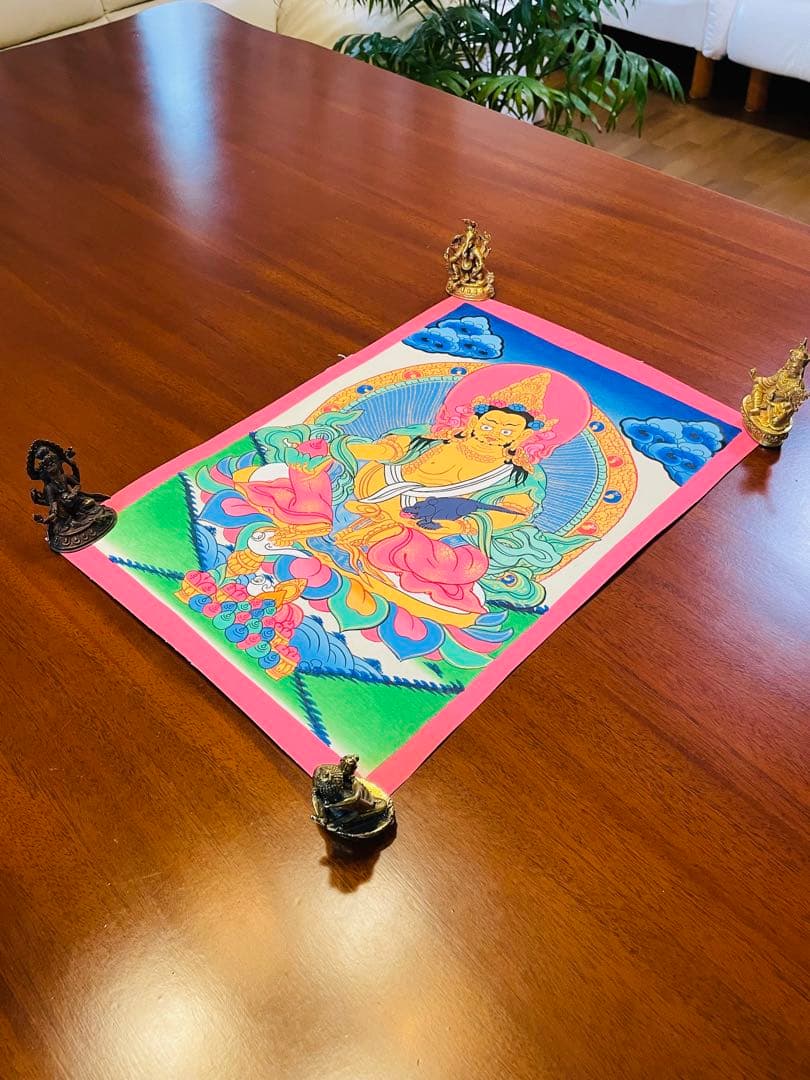 《手描き 肉筆画》宝蔵神 財宝神／ジャンバラ クベラ チベット密教 仏画　a2