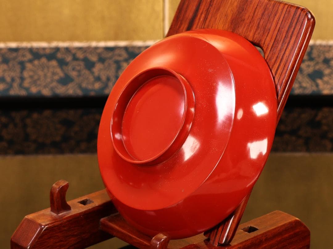 BK421　時代輪島塗　草花図金蒔絵　吸物椀　五客　木製　茶道具 懐石 菓子