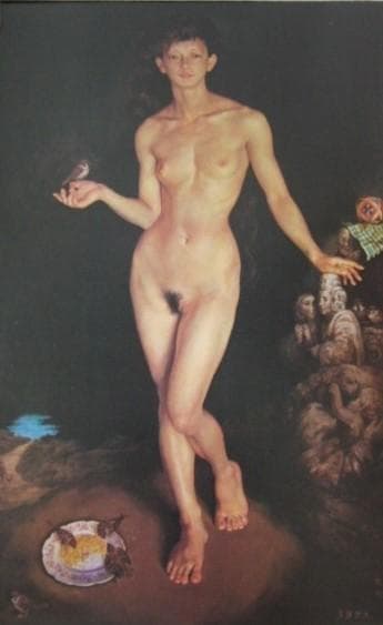 牧野邦夫、【雀っ子】、希少・画集画、美人画、ヌード、状態良好、新品額付き