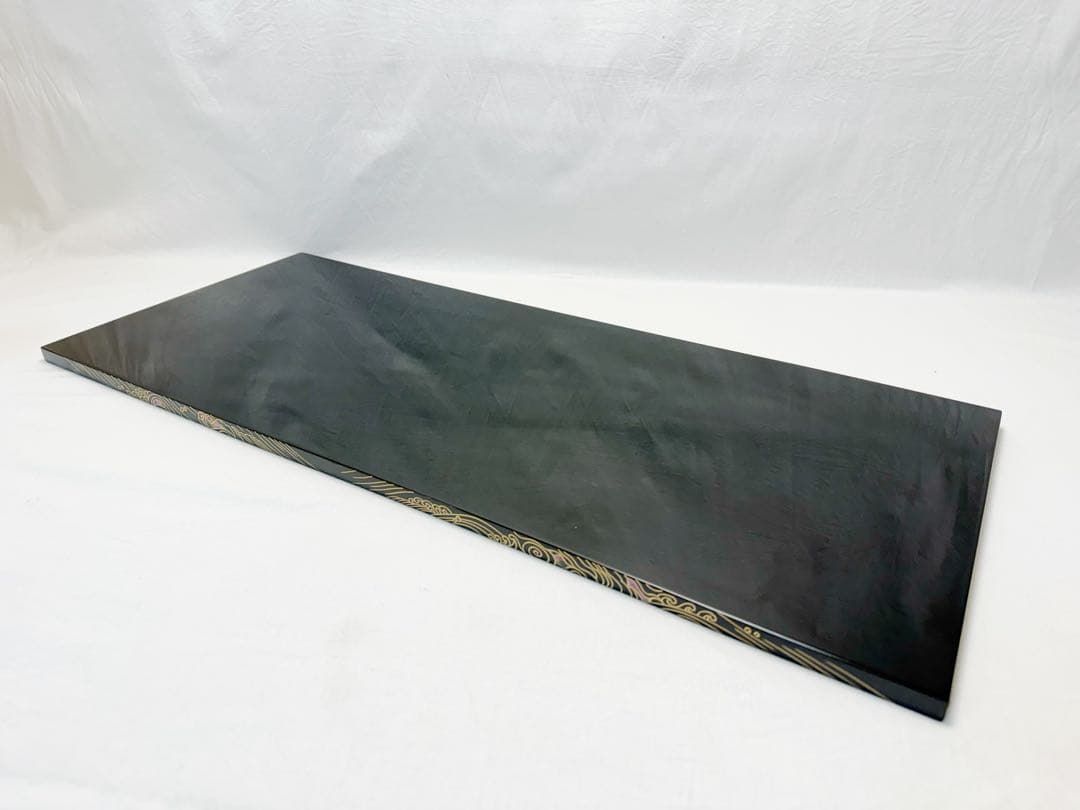 美品 茶道具 輪島塗 青貝荒磯蒔絵 長板 黒真塗 炉用 共箱