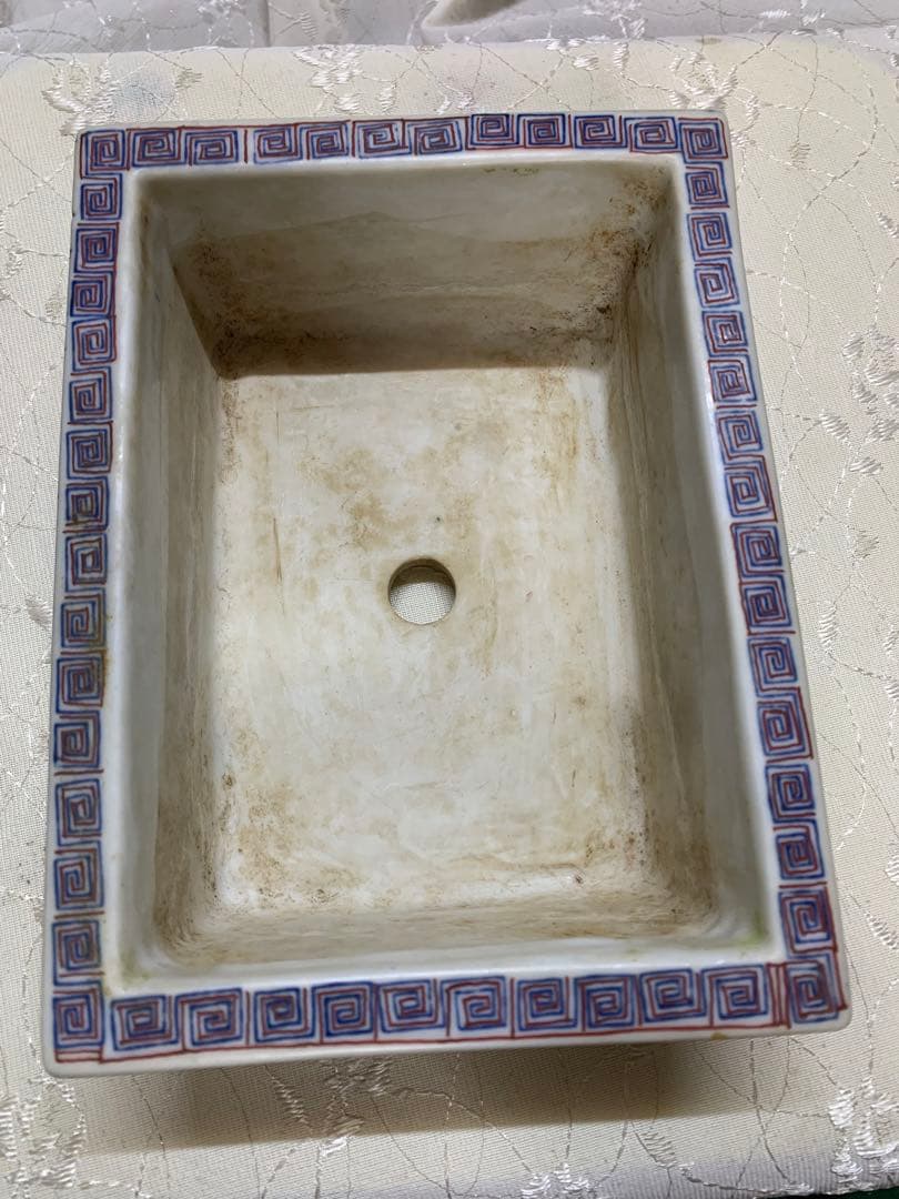 大明萬暦年製　絵鉢　長方　龍の絵付け