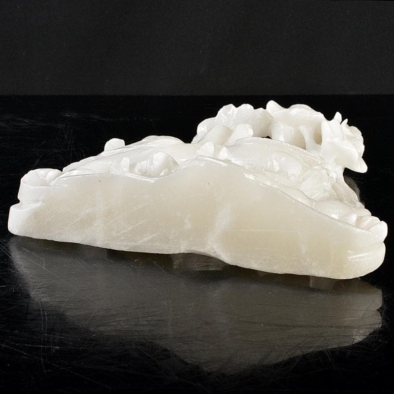 中国　玉石白玉彫刻　蓮に鶴　置物　V　R5692