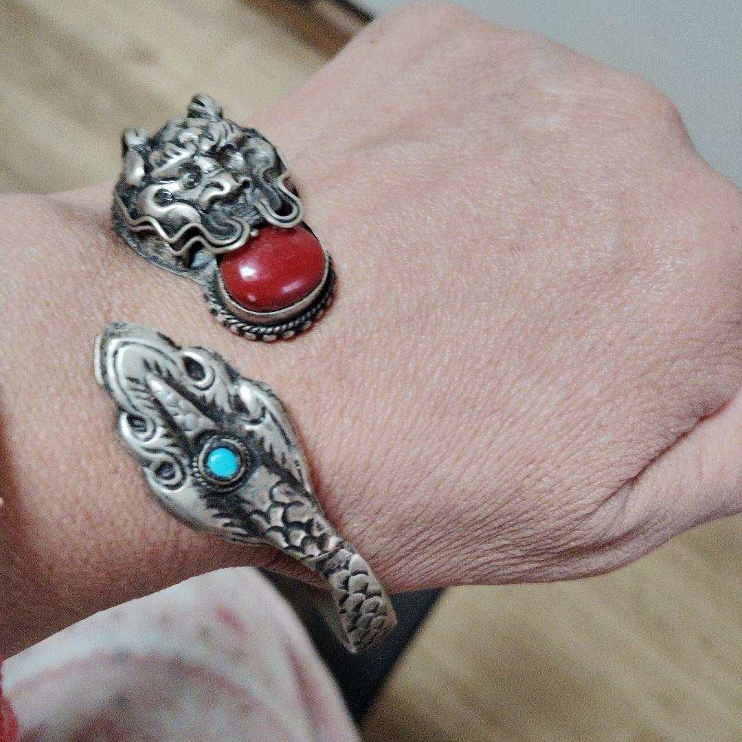 ドラゴンデザイン バングル シルバー風