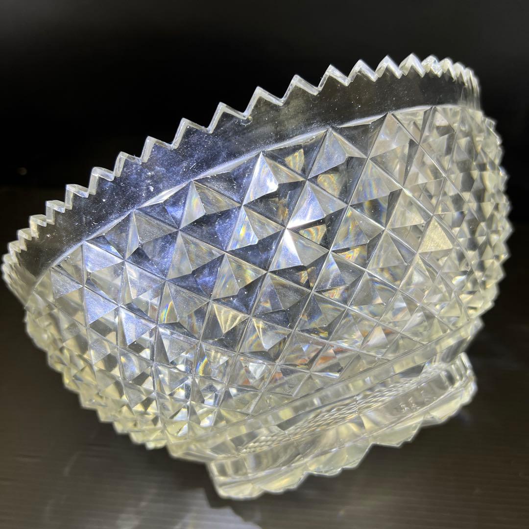 最上手　薩摩切子　初期極上手彫大鉢（鋭いカット）　木箱付　東Y7-1211☆1F