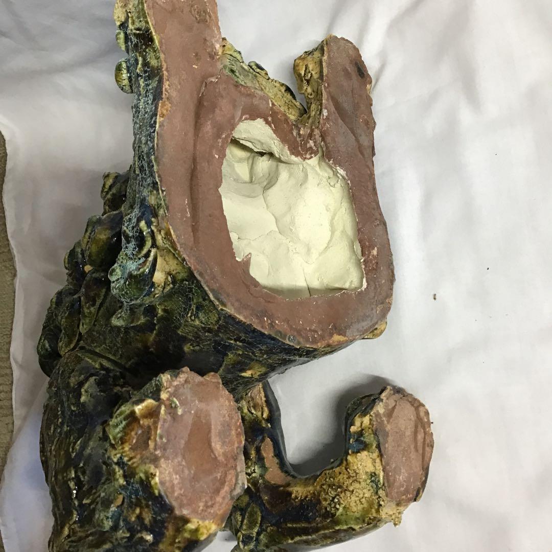 瀬戸織部釉　赤津　前川 電光作 唐獅子　　木製箱付き