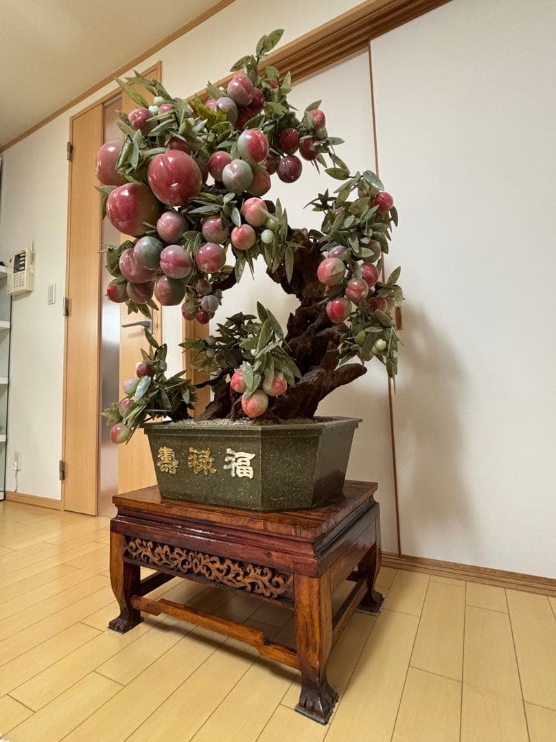 【引取限定】高さ159cm 中国美術　縁起物　福禄寿　ガラス細工木製台座です。