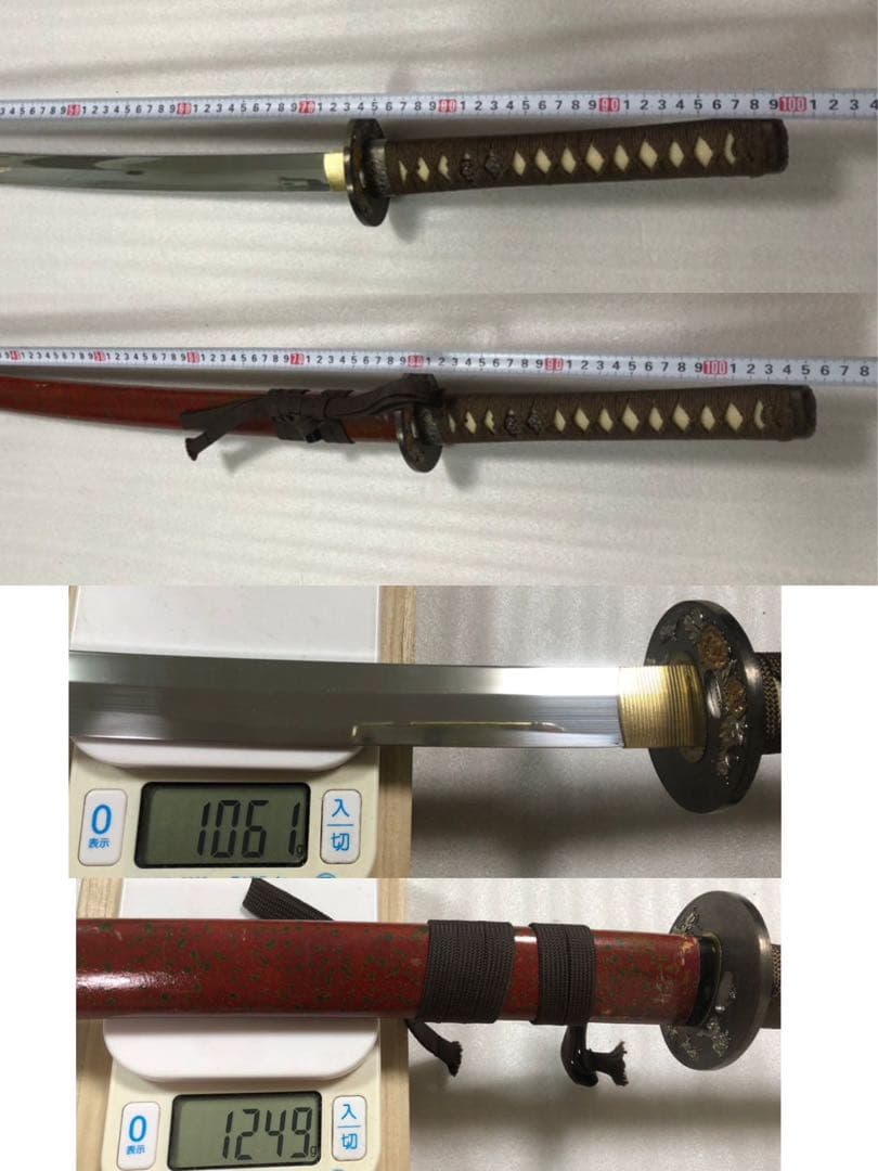 美品 模造刀　打刀　朱鞘　鞘付き長さ約105cm 26A14