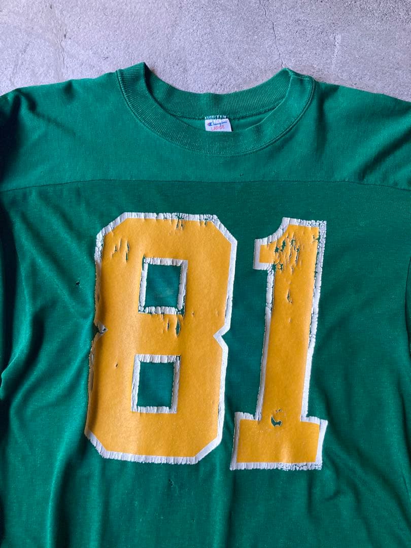 80s champion フットボールTシャツ L 緑 ボロ USA製