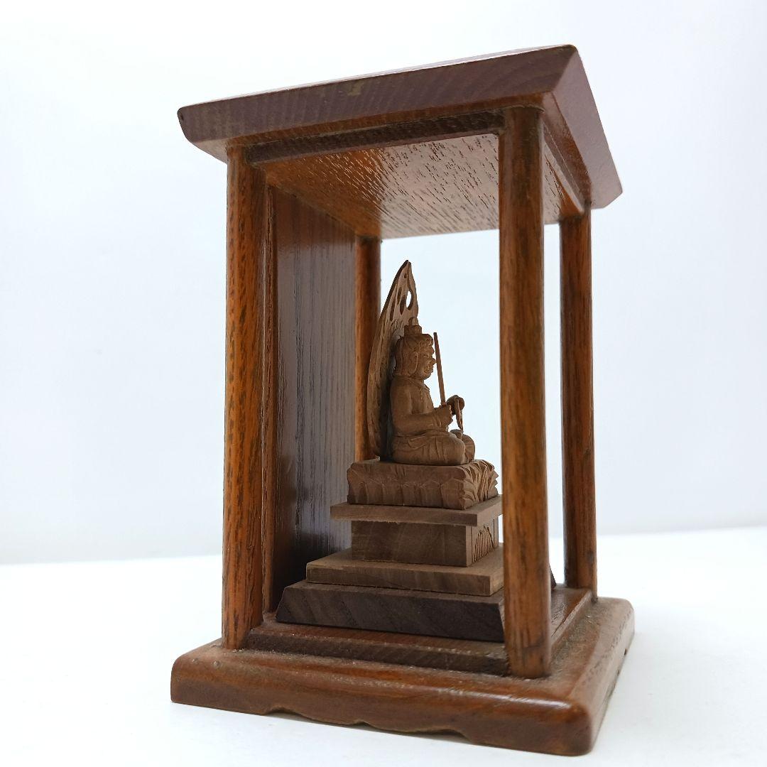 Y2293-26 仏教美術 木彫 不動明王 厨子 ミニチュア　I