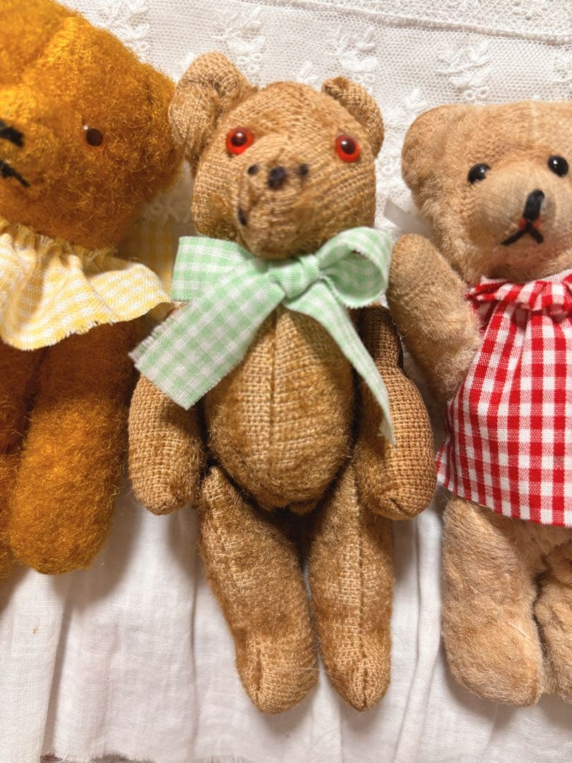 ミニベアちゃんʕ•ᴥ•緑リボンの子　アンティークベア　ヴィンテージベア