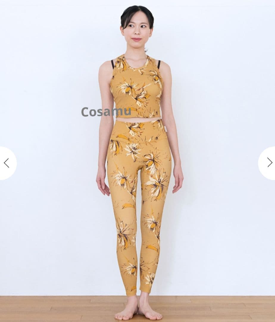 【SUKALA】リブBigフラワープリントショートタンクトップ ゴールド Ｍ