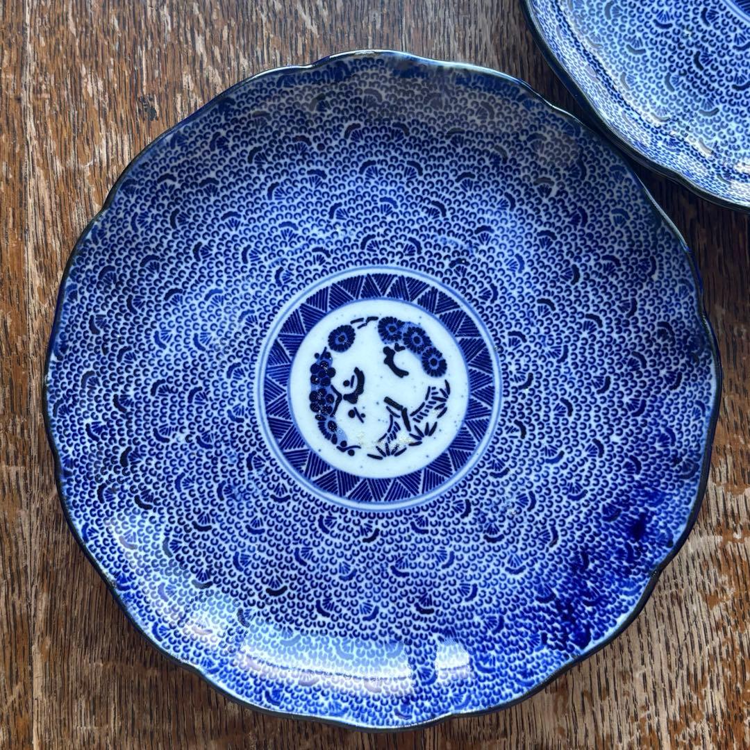 ベロ藍　微塵唐草模様　印判皿