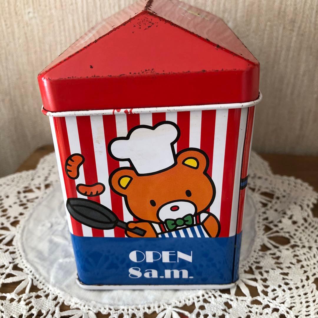 昭和レトロ　1983年　 ハローキティ　ハンバーガーshop柄 缶　希少品
