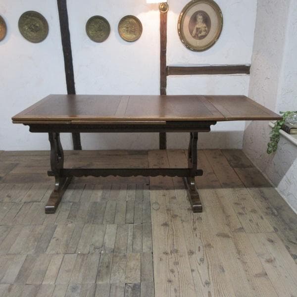 イギリス アンティーク 家具 ダイニングテーブル ドローリーフ 英国 6836d