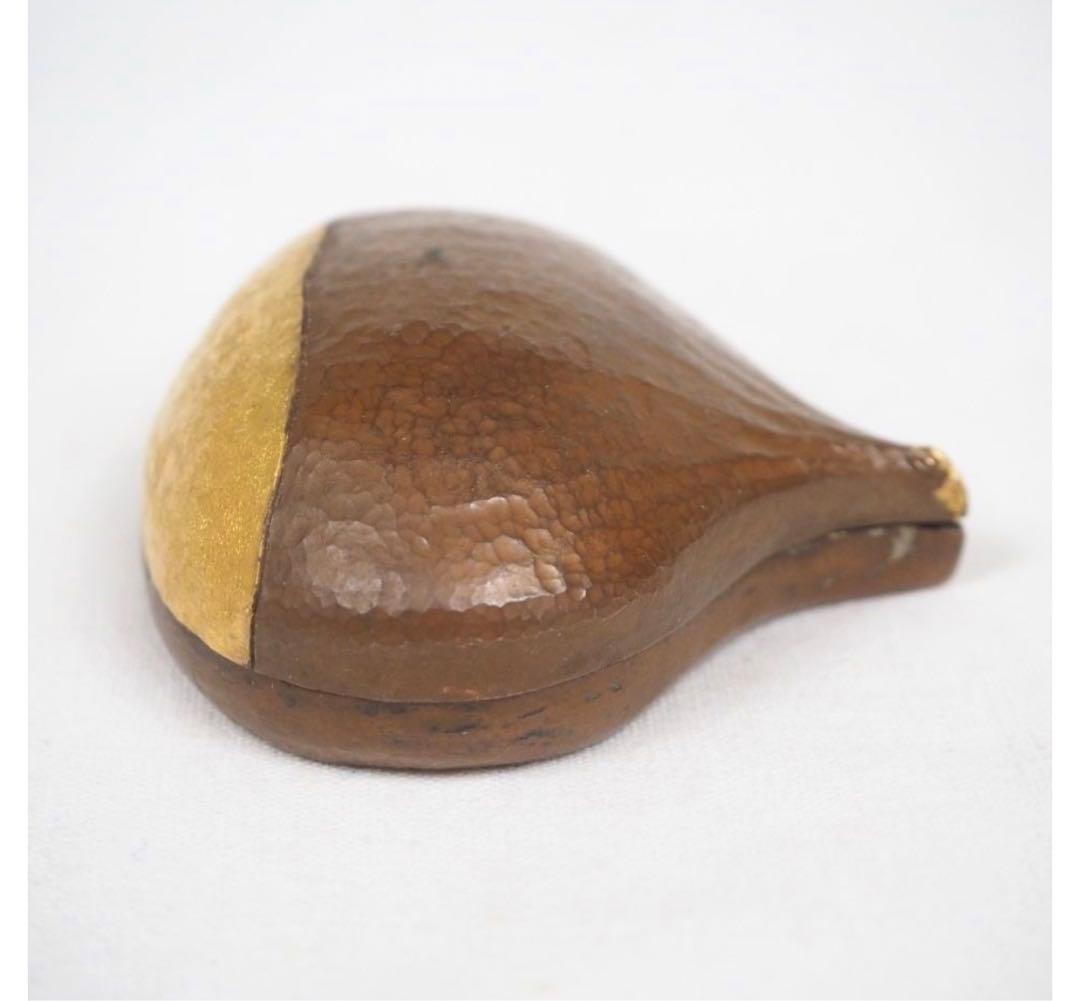 送料無料　時代物　『泰』銘　金象嵌　手打ち鎚目　銅製香合　★超希少★