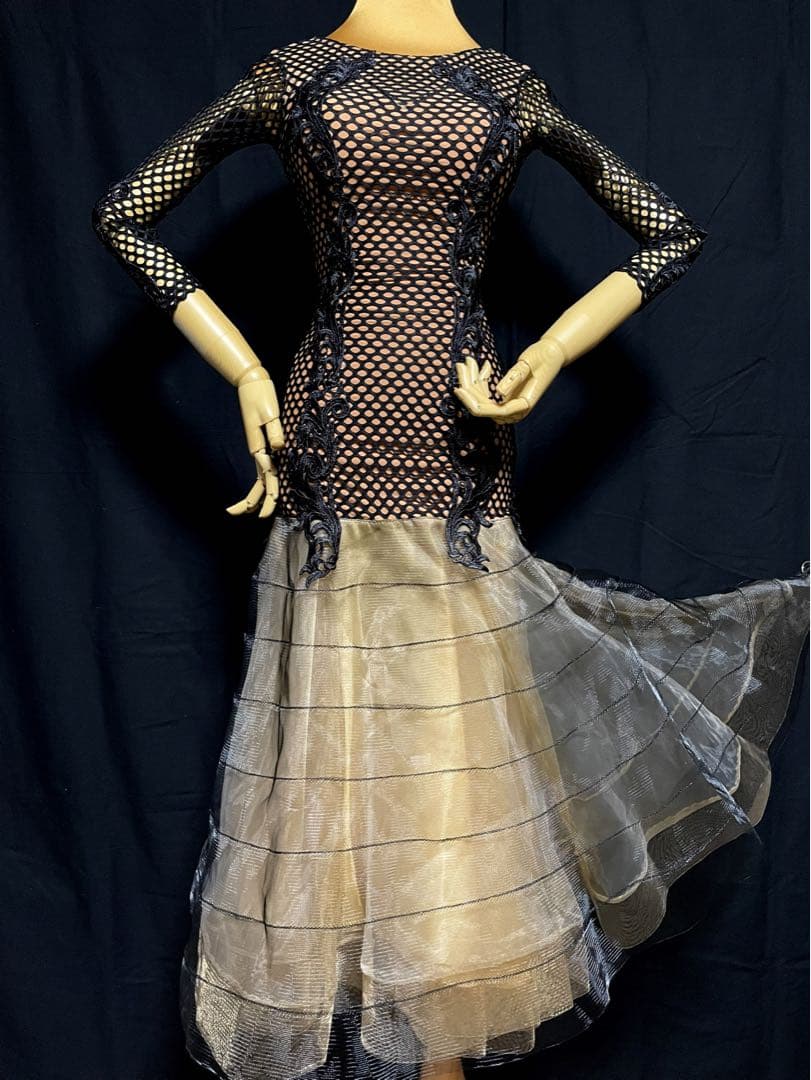 社交ダンス★ジャンティ スタンダードドレス★ブラック&ネット★サイズS★新品