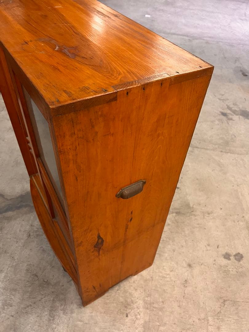 昭和レトロ 木製 引き戸棚 型板ガラス 収納家具