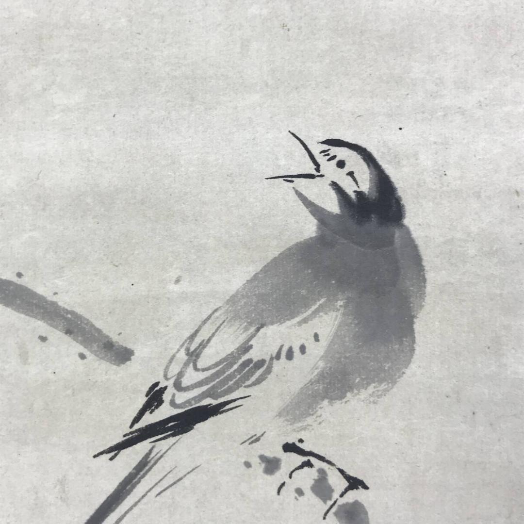 模写/長谷川等伯/蓮に小禽図/ハスにセキレイ図/花鳥図/掛軸☆宝船☆AH-802