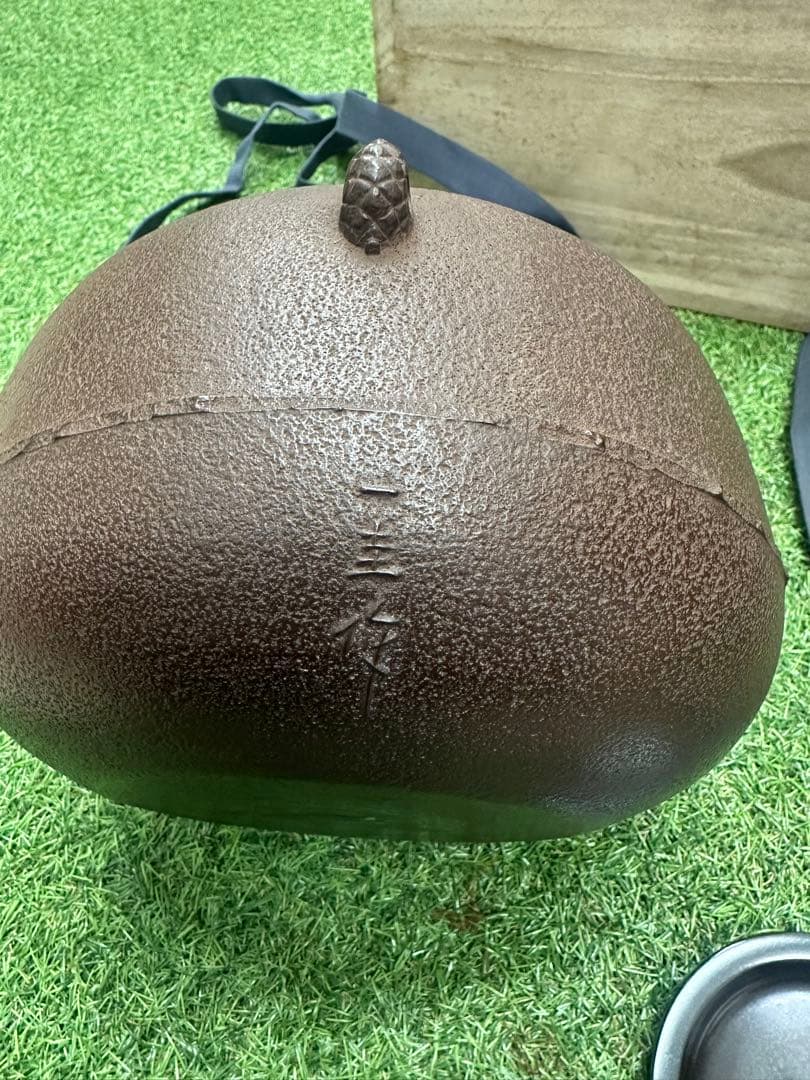 茶道具 帰帆地紋 常盤釜【釜師/角谷一圭作】共布 共箱 鉄製 茶釜 木箱付き