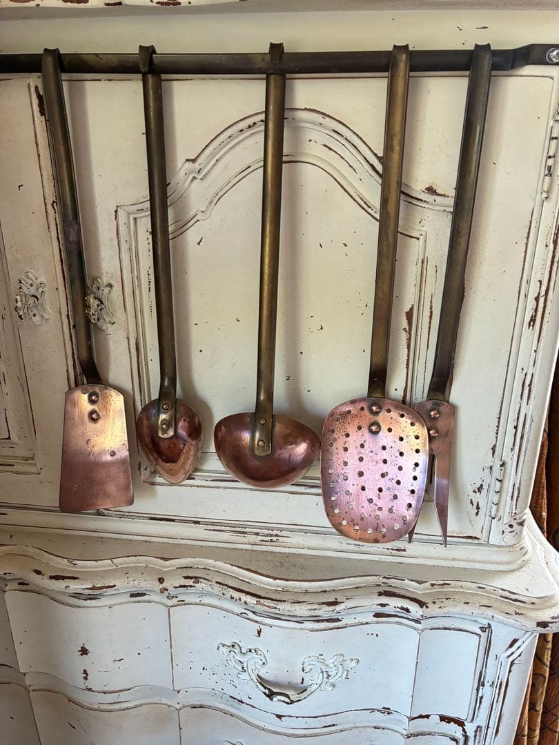 フランス　アンティーク　銅製 レードル ５本　壁掛け　ラック　プロ用　コッパー