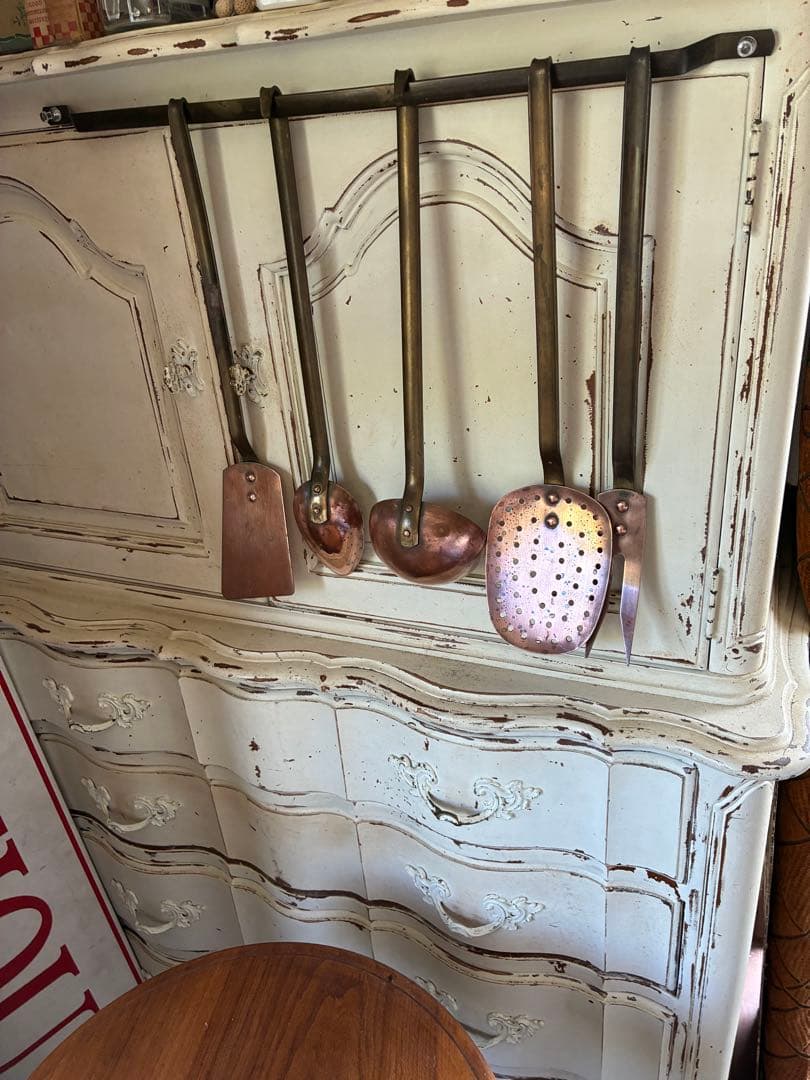 フランス　アンティーク　銅製 レードル ５本　壁掛け　ラック　プロ用　コッパー